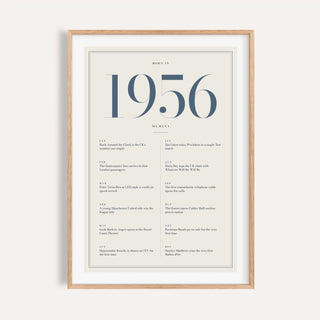 1956 year print with slate blue numerals on cream on a plain warm wall