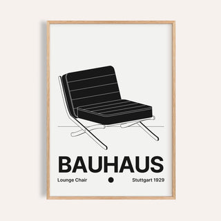 Bauhaus chair poster of a low lounge chair with black cushions on crossed legs