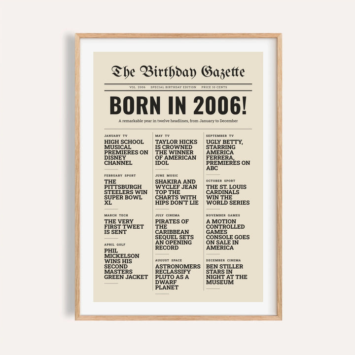 2006 print styled as a newspaper front page on a plain warm wall