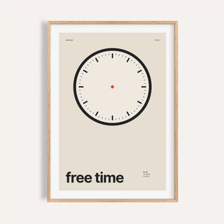 Clock with no hands print shown on a plain warm cream wall