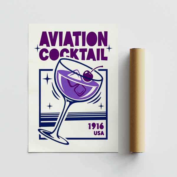 Aviation Cocktail Print with retro design in Purple and Blue for kitchen