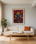 Ornamental Buddha-inspired elephant wall art print with geometric trunk pattern