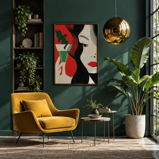 Art Deco Cocktail Woman Print featuring close-up face and martini glass