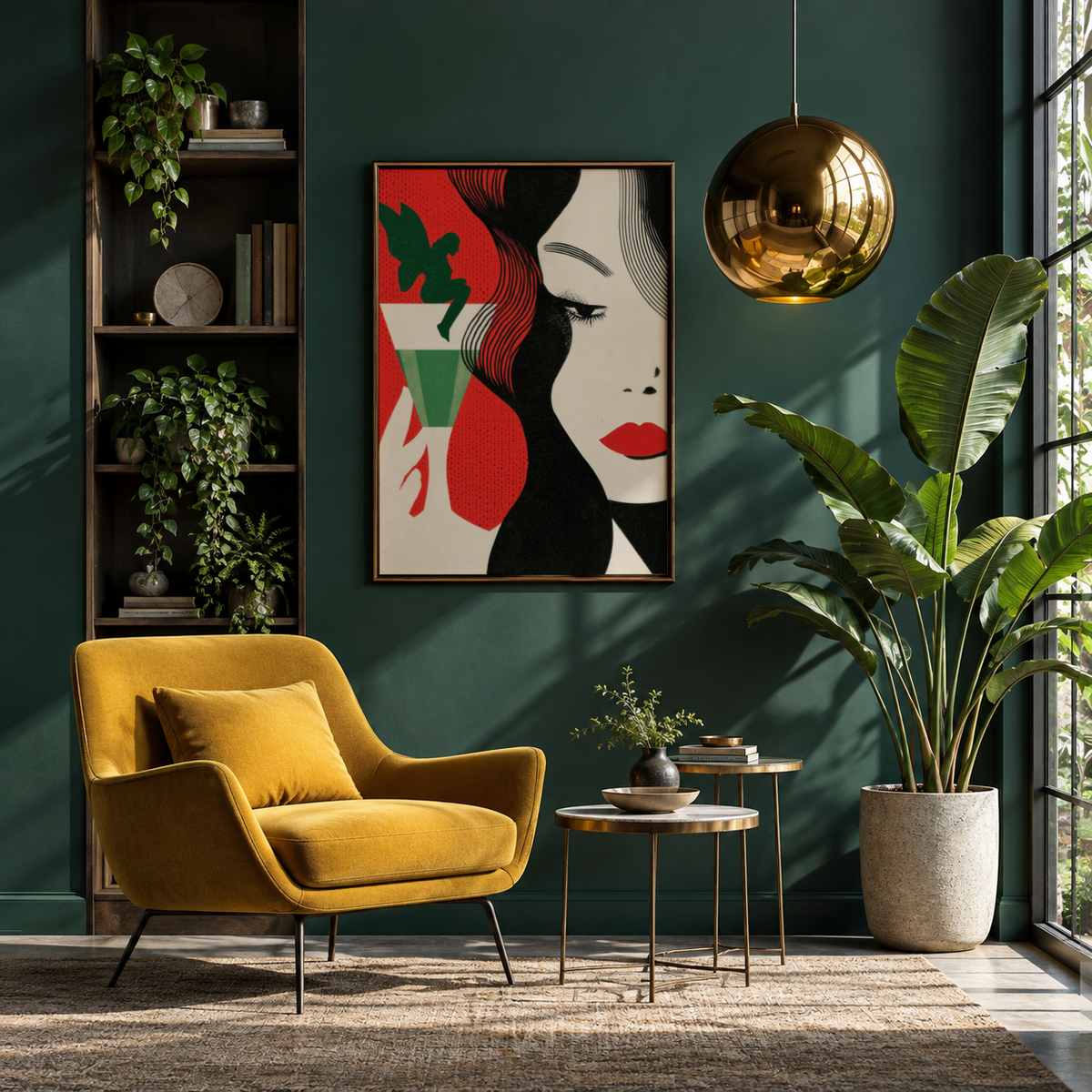 Art Deco Cocktail Woman Print featuring close-up face and martini glass