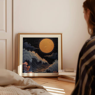 Unique Japanese art pictures featuring gold and navy contrasts