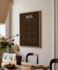 Large Brown Calendar Print poster, brown, orange, white, for conference room