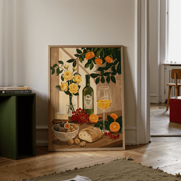 Still Life Kitchen Art in vivid yellow and orange, best for kitchen walls