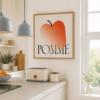 Centered apple silhouette poster with serif typography