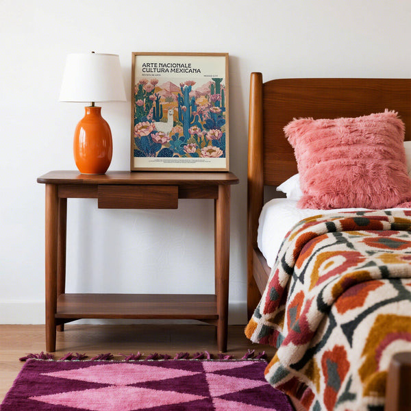 Mexican Wall Decor featuring a white llama in a field of desert flowers.