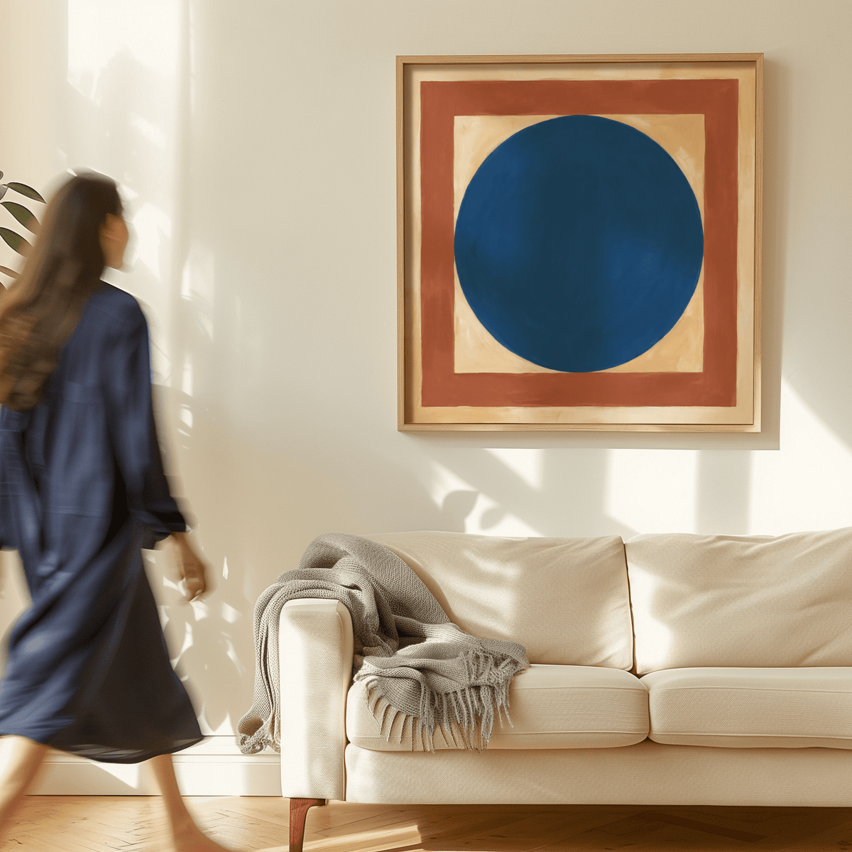 Minimalist Circle Art home decor print in Blue, Brown, Beige for reading nook