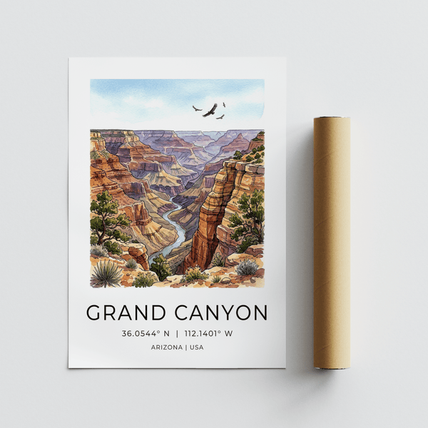 Lower text area on Grand Canyon Art Print with Arizona USA line and coordinates