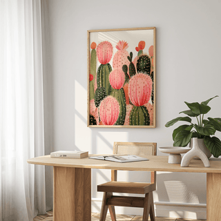 Pink Cactus Print hallway wall art in Green and Orange for modern homes