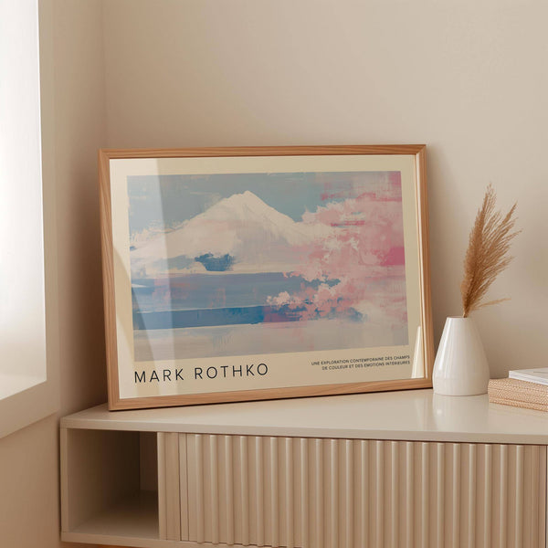 Rothko-inspired blues and pinks in mountain landscape wall art print