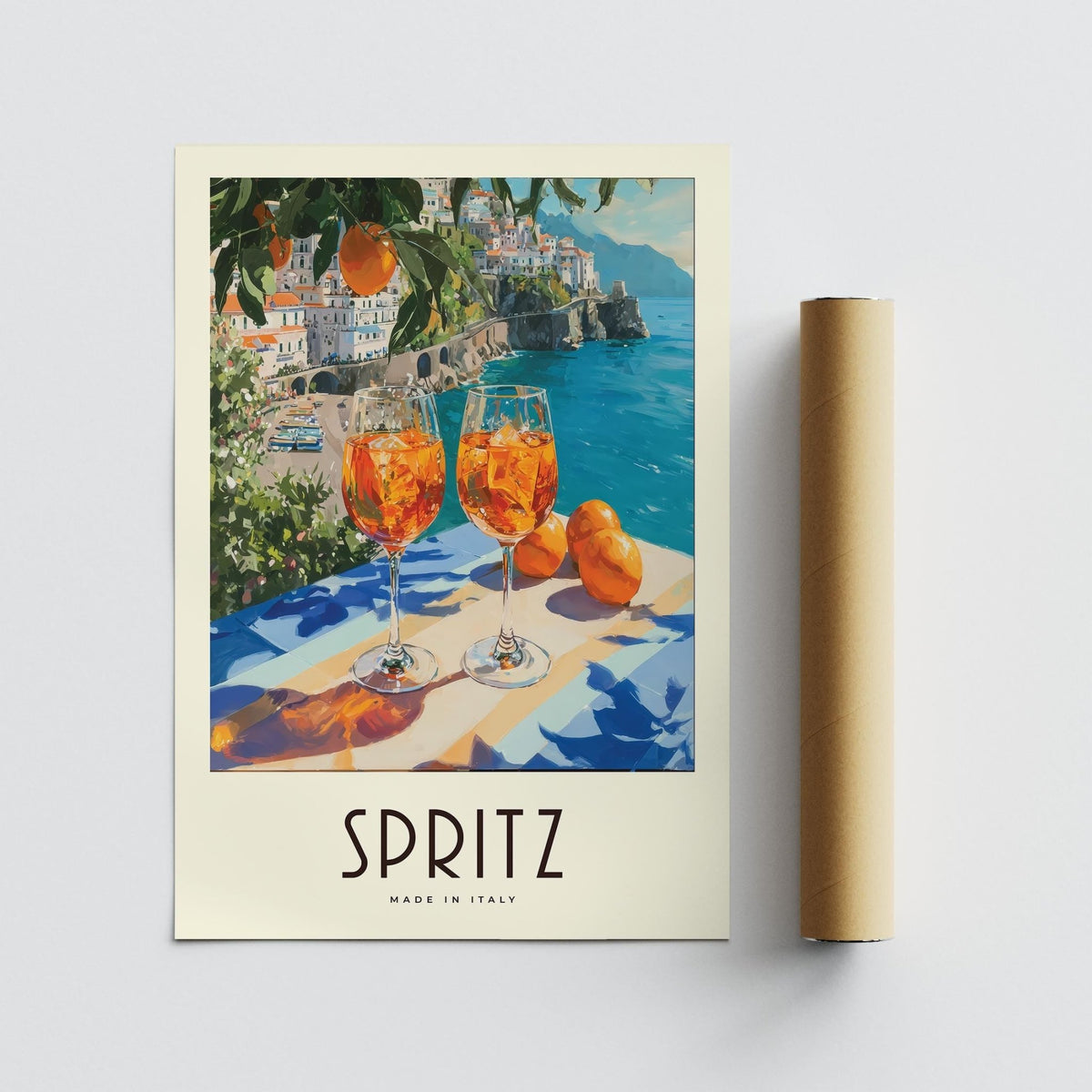Lush lemon tree and sparkling drinks in cocktail-themed wall print