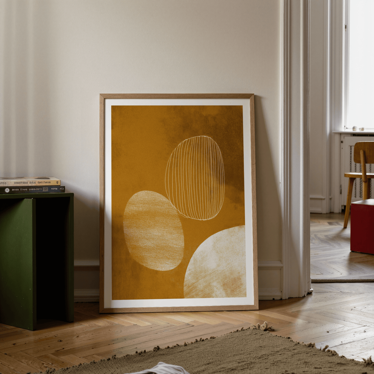 Modern abstract wall art print with negative space and simple rounded forms