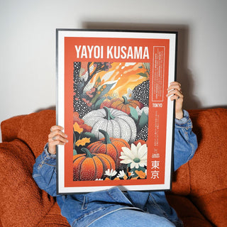 Floral and botanical scene inspired by Yayoi Kusama pumpkin print with pop-art flair.