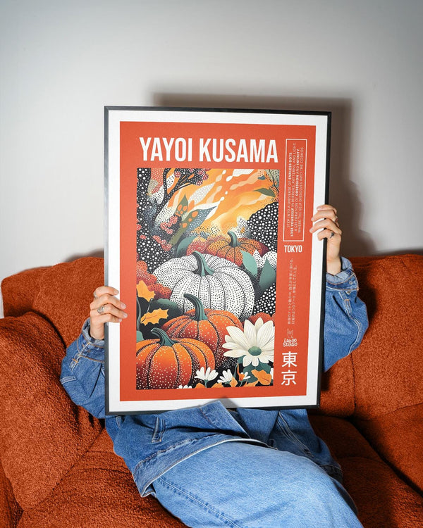 Floral and botanical scene inspired by Yayoi Kusama pumpkin print with pop-art flair.