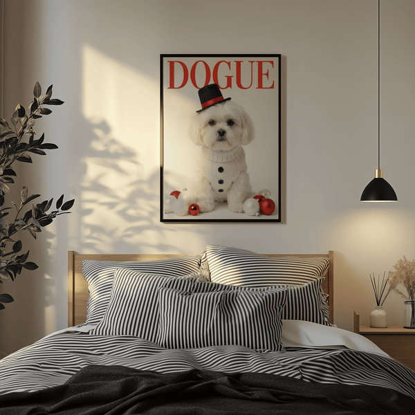 Festive Christmas Shih Tzu Poster in red and white, perfect for bedroom décor