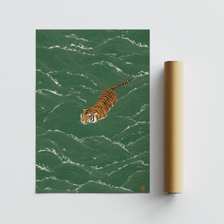 Colorful Wildlife Wall Decor poster with Green and Orange for lounge