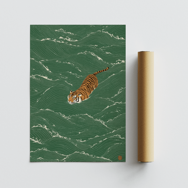 Colorful Wildlife Wall Decor poster with Green and Orange for lounge