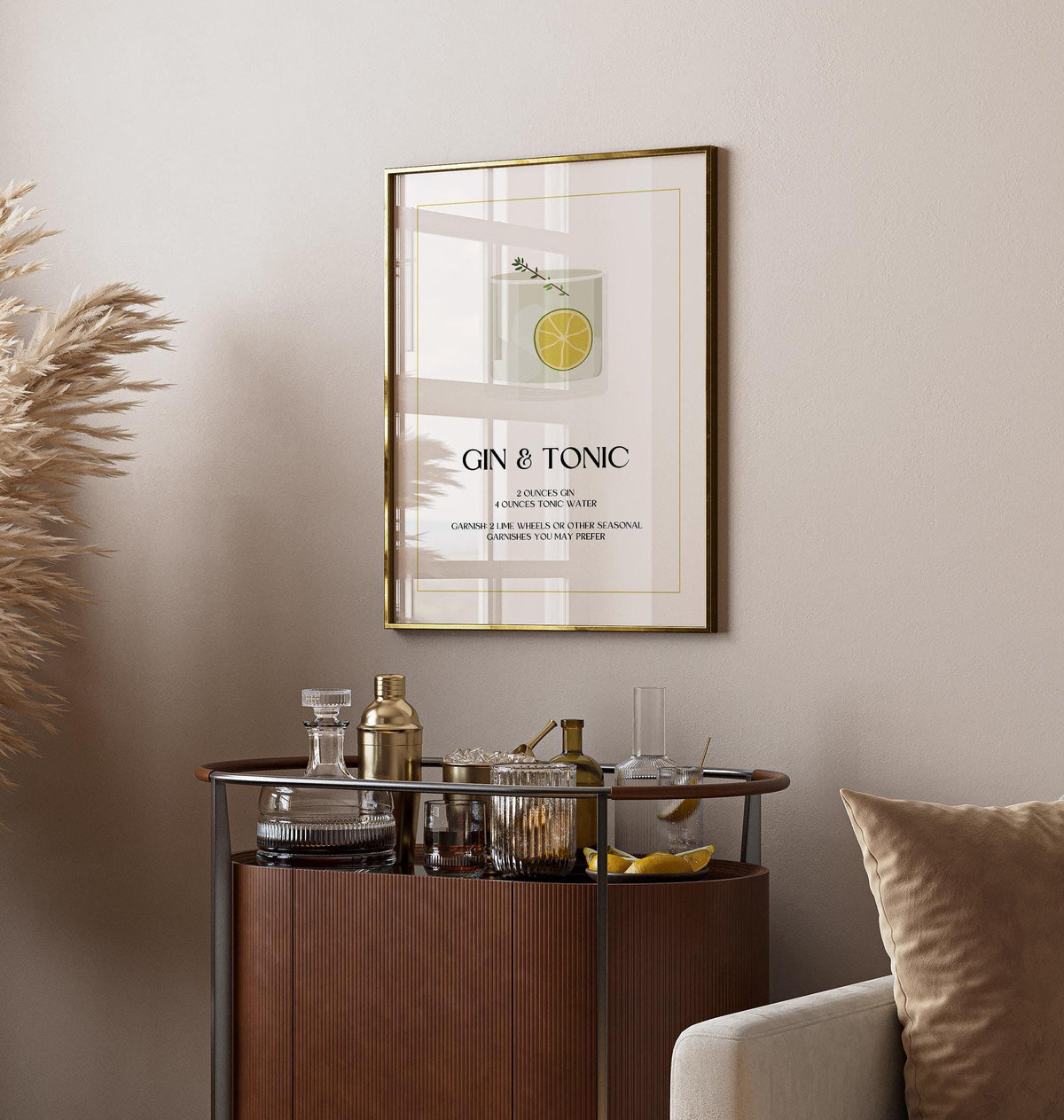 Sophisticated Gin and Tonic print for kitchen or home cocktail station.