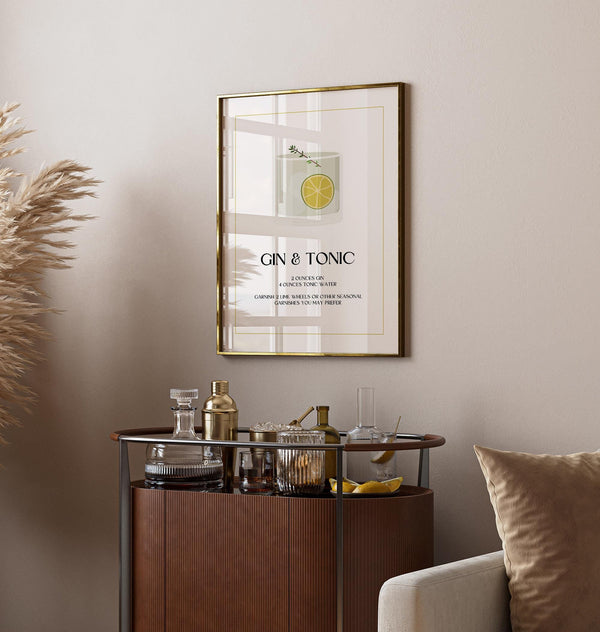 Sophisticated Gin and Tonic print for kitchen or home cocktail station.