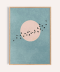 Wall Art Birds print with blue and pink, ideal for living room wall art