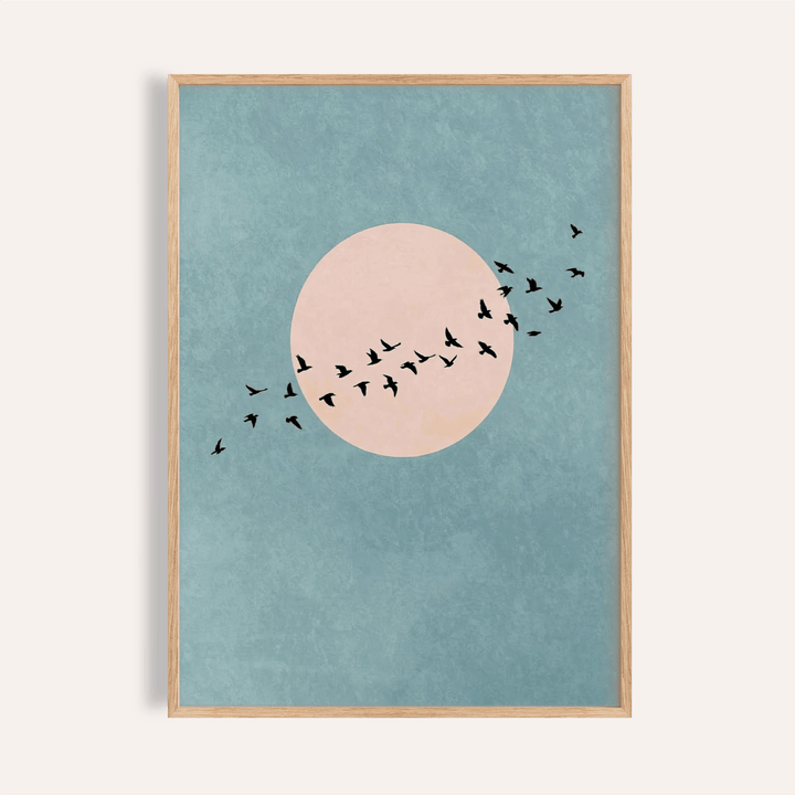 Wall Art Birds print with blue and pink, ideal for living room wall art