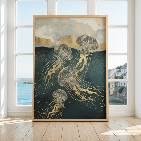 Stylish Abstract Jelly Fish Wall Art poster for bathroom wall art