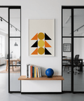 Abstract Geometric Block Art print in Orange Gold Black for entryway wall