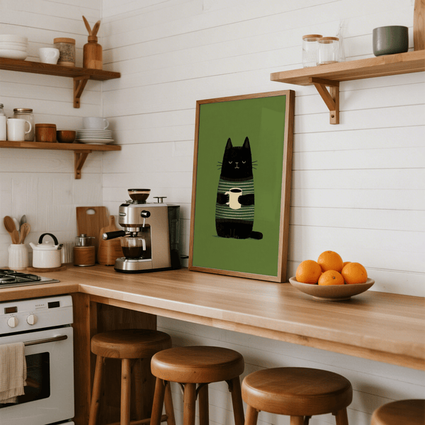 Grumpy Cat Wall Art print in green tones for bedroom setting