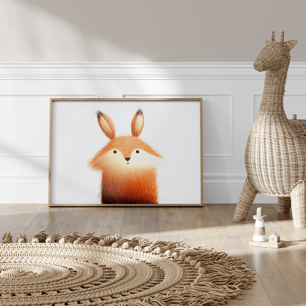 Cute Fox Poster, Orange and Beige tones, nursery wall art, poster style