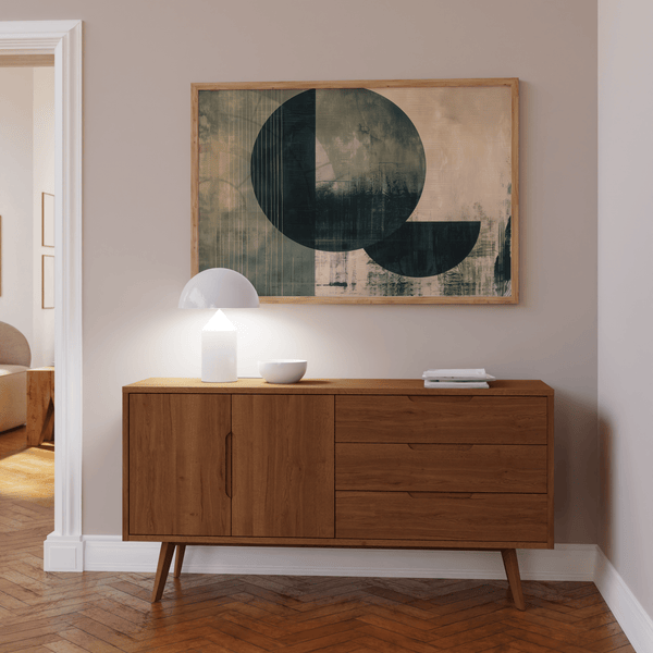 Geometric Contemporary Poster Art blending Green and Beige for entryway wall art print