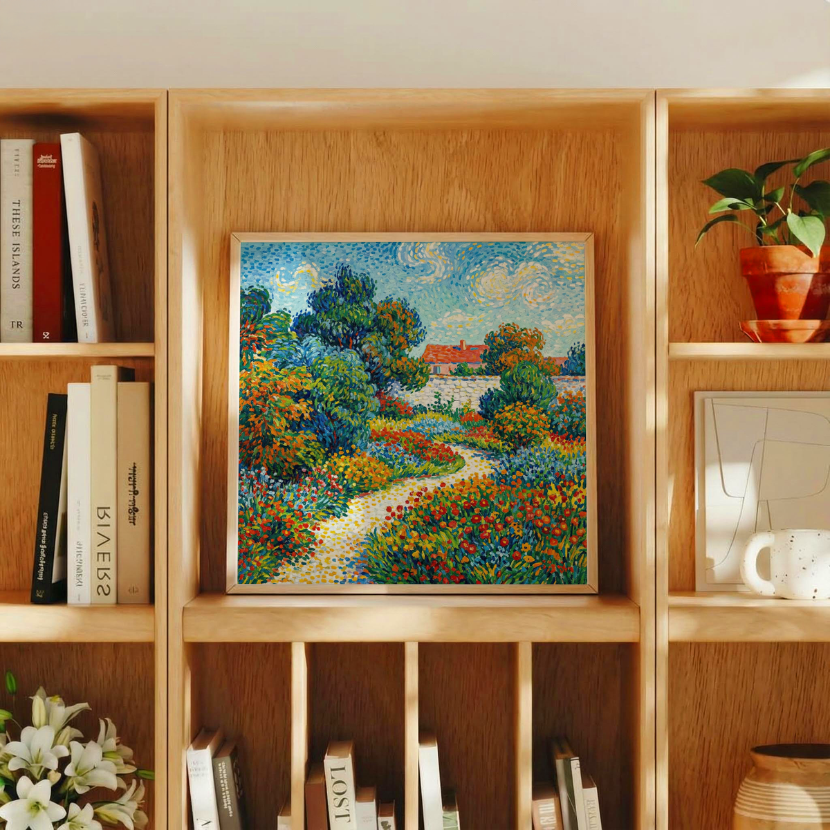 Colorful Flower Garden Print, Multicolored impressionist wall art for creative spaces
