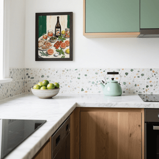 Food and Drink Art Print for kitchen decor with green and white palette wall art