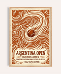 Argentina Open Poster tennis print with swirling lines and 1954 Buenos Aires text