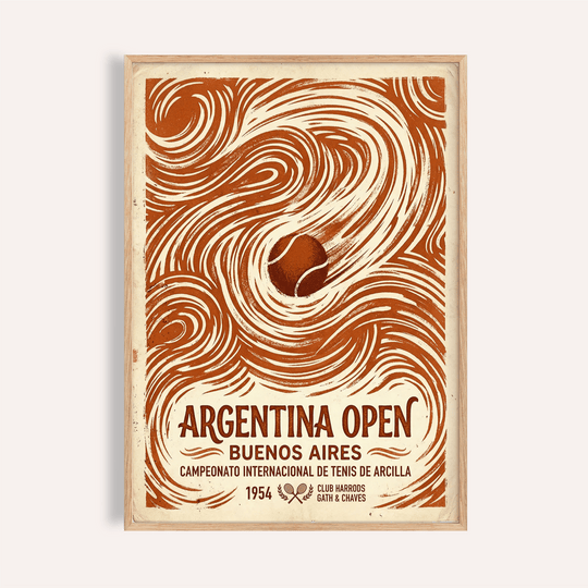 Argentina Open Poster tennis print with swirling lines and 1954 Buenos Aires text