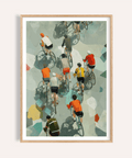 Overhead cyclists poster print with riders and long shadows