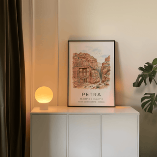 Travel poster style Petra Art Print featuring Jordan landmark