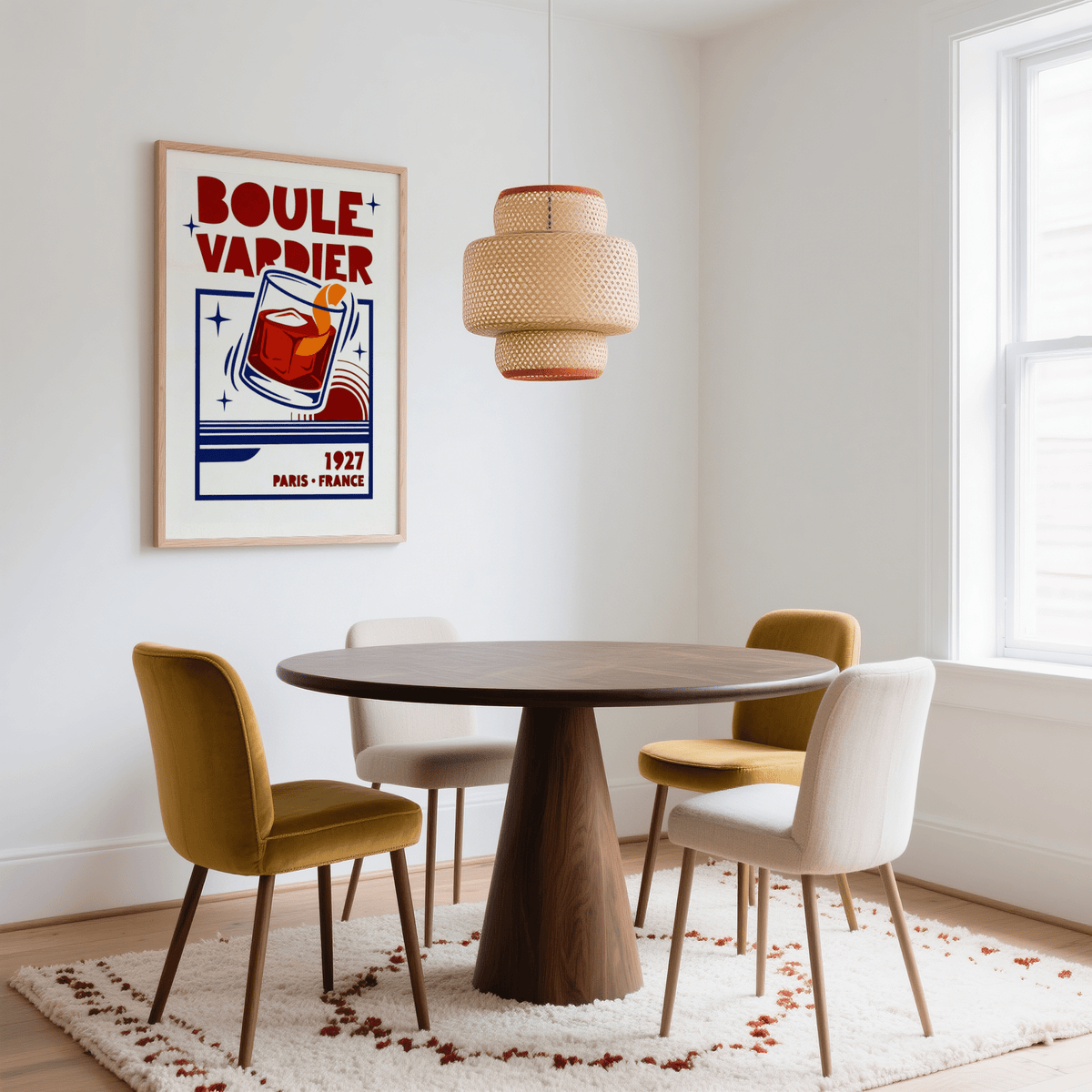 Boulevardier Cocktail Print, splash of Red, Orange, Blue for office wall