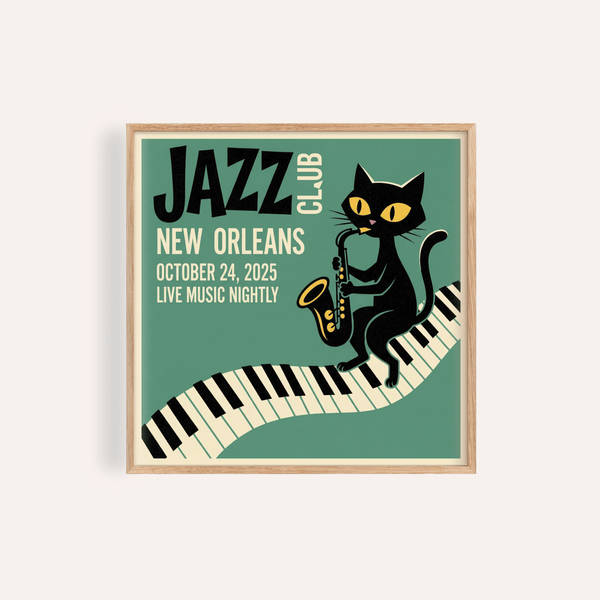Jazz Club Art Print in green, beige, and black for living room wall art