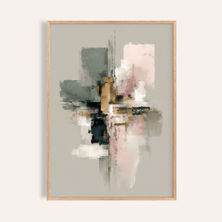 Wall Print Abstract close-up of abstract geometric shapes with muted colours in a wooden frame