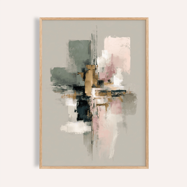 Wall Print Abstract with Green, Pink, Gold in living room art print