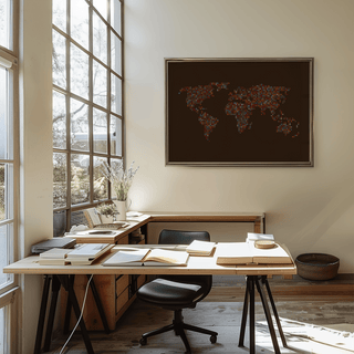 Map of the World Poster abstract orange dots study wall decor