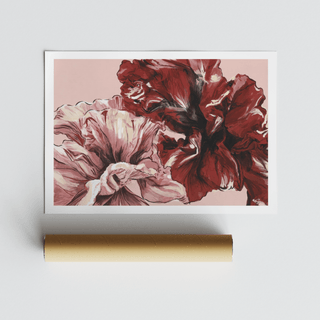 Textured brushwork close-up on folded petals of floral poster