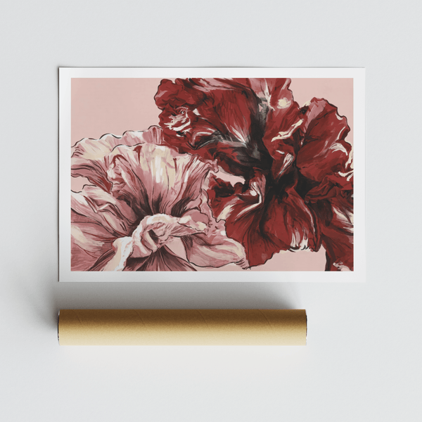 Textured brushwork close-up on folded petals of floral poster