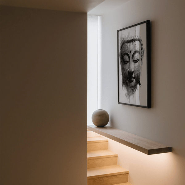 Zen Home Decor art print in grayscale for serene bedroom wall decor