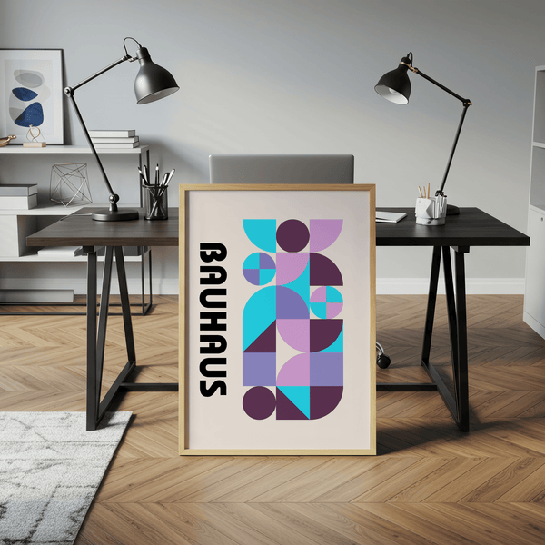 Contemporary Colorful Shape Print for living room in Purple, Pink, Blue