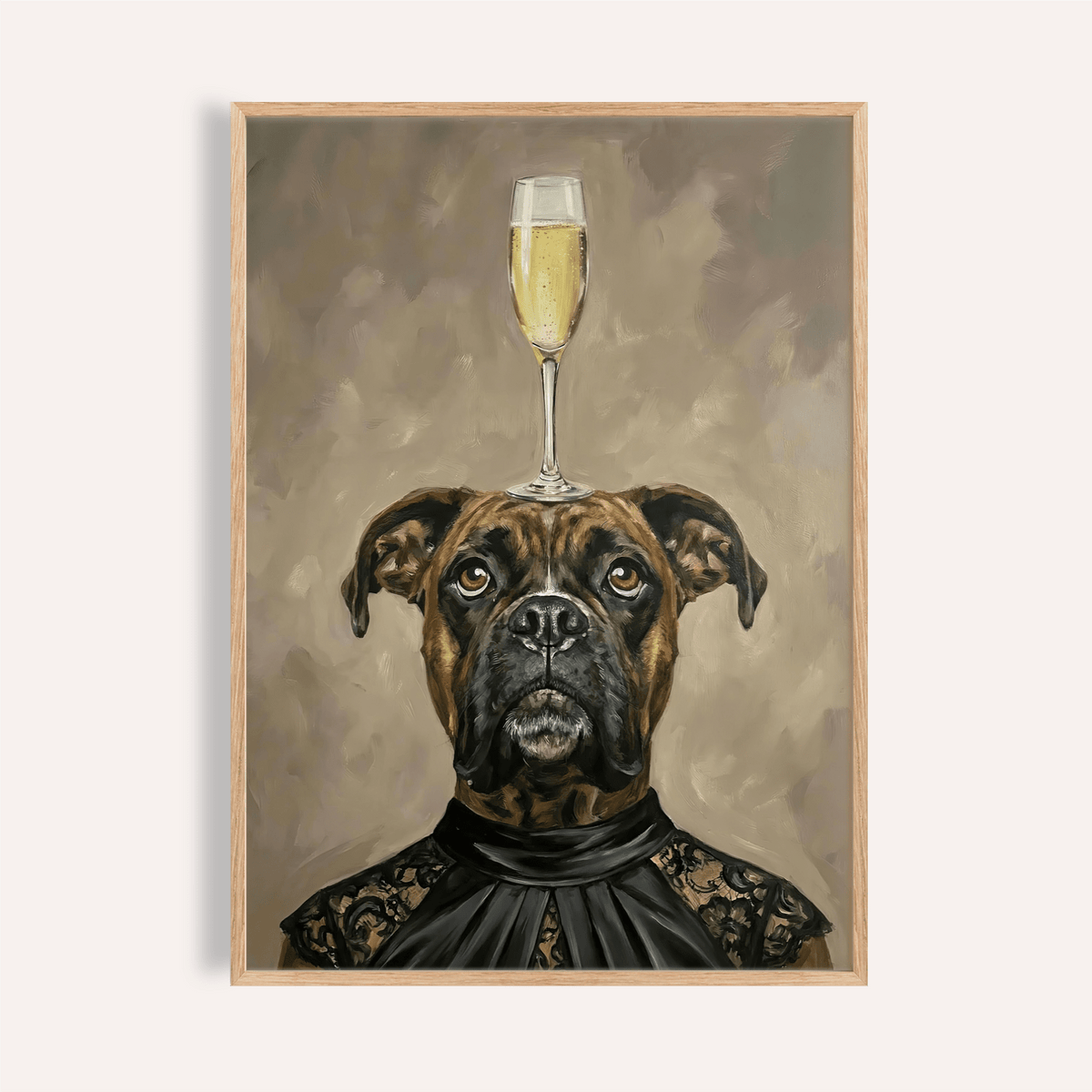 Boxer Dog Print in black, brown, beige for living room wall art