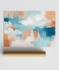 Abstract Cloud Print wall art with Gold, Orange, and White hues for entryway